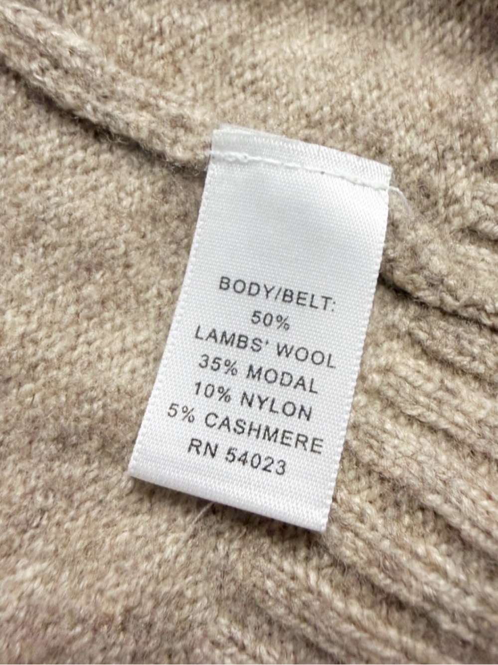 Banana Republic Lambswool Cashmere Belted Hooded Cardigan Sweater M Beige - Picture 7 of 7